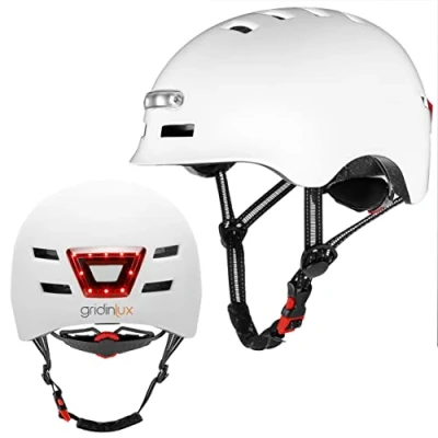 Imagen de gridinlux® Casco Safe &amp; GO Blanco Talla L Luz Frontal y Trasera Bicicleta Patinete electrico Movilidad Urbana Unisex Certificado Europeo CE RoHS
