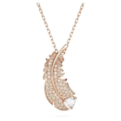 Imagen de Swarovski Colgante Nice, con Motivo de Pluma, Pavé Rosa, Baño Tono Oro Rosa