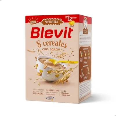 Imagen de Blevit Superfibra 8 Cereales Con Cacao 500g Papilla de para Bebé desde los 12 Meses Cacao, Vitaminas, Minerales y Fibra