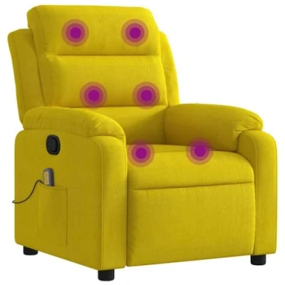 Imagen de vidaXL Sillón de Masaje Reclinable, Silla con Respaldo Reposabrazos, Butaca Relax Descanso TV, Asiento Ajustable para Casa, Terciopelo Amarillo