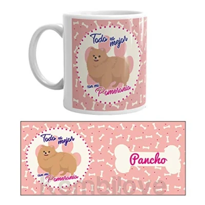 Imagen de Kembilove Taza de Café Perro Pomerania Personalizada con Nombre Desayuno Razas y Té Mascota Cerámica Impresa Tazas