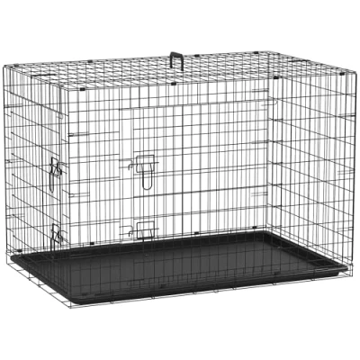 Imagen de PawHut Transportín de Perro 2 Puertas Jaula Alambre para Perros Plegable con Asa Acero 121x74,5x81 cm Negro