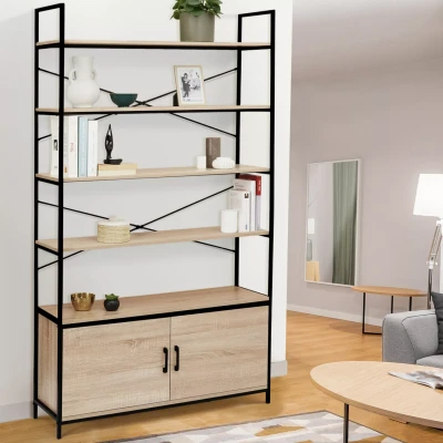 Imagen de IDMarket Estantería XL de 5 niveles con armario Detroit Design Industrial 170 cm