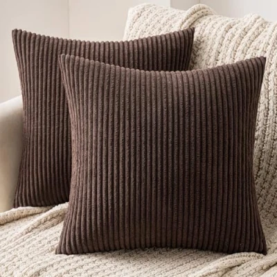 Imagen de MIULEE Funda Cojines para Sofá de Almohada Corduroy Súper Suave Cojin Pana a Rayas Decoración Moderna Silla Cama Sala Estar Dormitorio 40x40 cm 2 Piezas Marrón