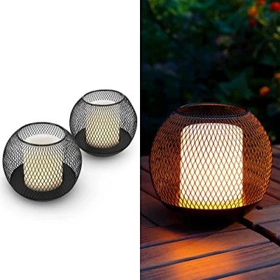 Imagen de Navaris Set de 2X Farol Solar LED Faroles solares Exterior Lámparas para iluminación jardín Piscina Velas con Esfera Decorativa