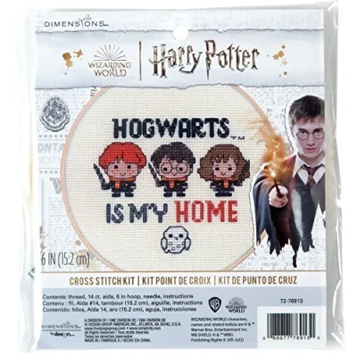 Imagen de Dimensions 72 76913 Hogwarts Harry Potter Kit de punto cruz para principiantes, 6 pulgadas profundidad, 14 cnt. marfil Aida, 5 piezas