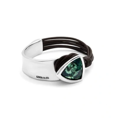 Imagen de UNOde50 Pulsera Rígida para Mujer Cuero y Bañada en Plata de Ley Cristal Facetado Verde Talla L Joya Artesanal Hecho España
