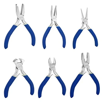 Imagen de Kurtzy Pack de 6 Mini Juego Alicates para Joyas Mangos Suaves Precisión, Corte Frontal, Redondos, Planos, Cadena y Combinados Kit Alicates, Abalorios, Eléctrico Electrónico