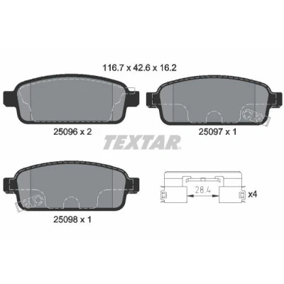 Imagen de TEXTAR 2509606 Juego de pastillas freno con avisador acústico desgaste OPEL: Astra J GTC, Zafira C Tourer, Classic Hatchback