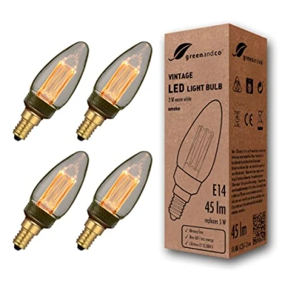 Imagen de greenandco 4x Bombilla LED decorativa estilo vintage E14 C35 2W 45lm 2000K 320 230V, gris, sin parpadeo, no regulable