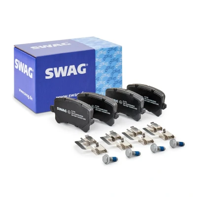Imagen de SWAG 30 91 6991 Juego de pastillas freno Eje trasero con tornillos pinza freno, Chapa antichirridos, material fijación