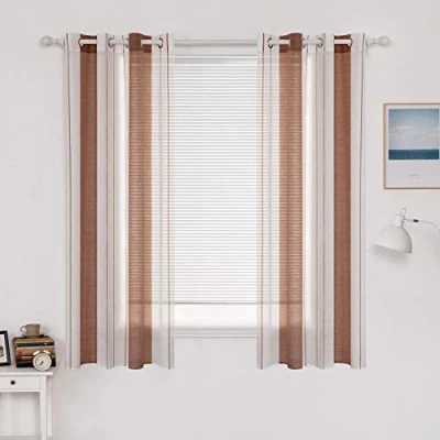Imagen de MIULEE Cortinas Salon con Rayas Blanco y Marrón Claro, Bonitas Dormitorio Juvenil Ojales, Translucidas Visillos Cortos para Ventanas Habitacion, Salón 2 Piezas, 2X A140xL175CM