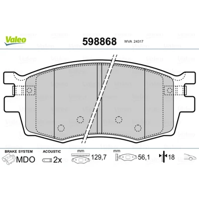 Imagen de VALEO 598868 Juego de pastillas freno Eje delantero con contacto avisador desgaste Chapa antichirridos HYUNDAI: ix35, i30 I Hatchback