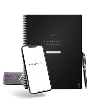 Imagen de ROCKETBOOK Agenda académica inteligente reutilizable tamaño A4, cuaderno digital para estudiantes y profesores, diario, semanal, mensual, 13 tipos de páginas, reduce el desperdicio papel, color