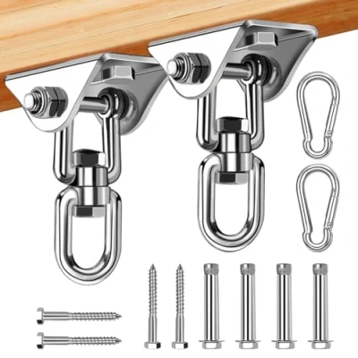 Imagen de MUUKAIII Pesada Gancho de Techo 2 Piezas Acero Inoxidable 450 KG Capacidad Carga 360 Soporte Anclaje Pared para Silla Colgante, Columpio, Yoga, Saco Boxeo, Hamaca