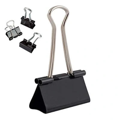Imagen de D.RECT Set de 12 Clips para la Oficina Pinzas papel grandes metal 41mm Negro, 360056
