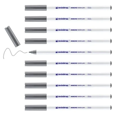 Imagen de edding 4600 rotulador textil gris caja de 10 punta redonda 1 mm rotuladores textiles permanentes para dibujar en tejidos, resistentes a lavados hasta 60 C tela