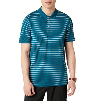 Imagen de Amazon Essentials Polo de Golf Secado Rápido Ajuste Entallado Hombre, Azul Blanco Mini Rayas, XXL