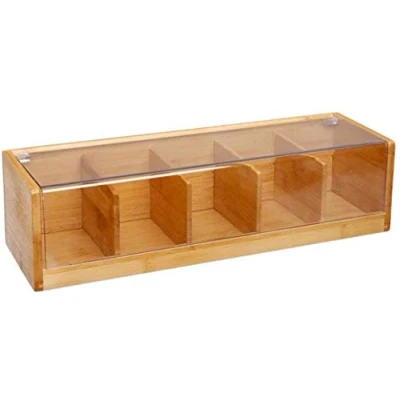 Imagen de VITA PERFETTA caja de té con 5 compartimentos bambú, almacenamiento para bolsas (36 x 11 9 cm)