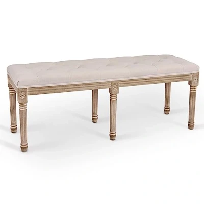 Imagen de VONLUCE Taburete Pie de Cama 122x42,5x48 cm para en Estilo Vintage Banco Tapizado con Asiento Acolchado y Patas Madera Dormitorio Salón (122 x 42.5 48 cm)