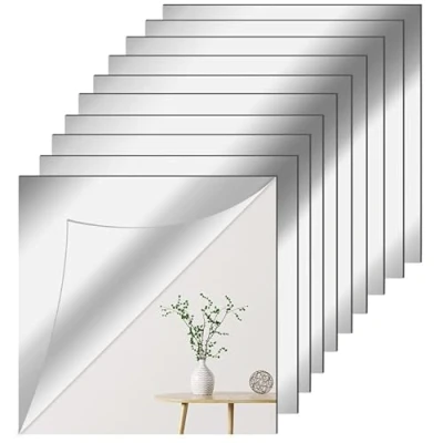 Imagen de Newpop 10 Pegatinas de Espejos Pared Sin Marco 20 X cm, Flexibles, Autoadhesivos, Azulejos Acrílico y Plastico para Decoración del Hogar, Baño, Dormitorio, Sala Estar, Armario