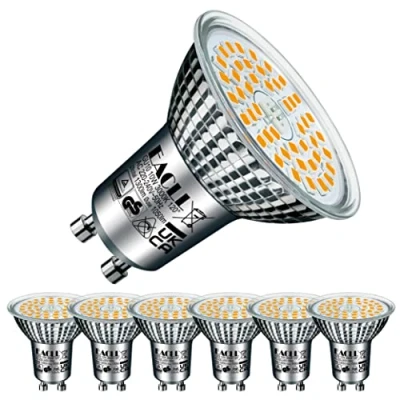 Imagen de EACLL Bombillas LED GU10 Blanco Cálido 3000K 10W Reemplaza 140W Halógena, Pack de 6, Focos Sin Parpadeo AC 230V, 1050 Lúmenes 120 Spotlight, Lámpara Reflectora no Regulable