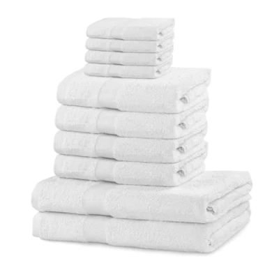 Imagen de DecoKing Juego de 10 Toallas algodón Calidad 525 g/m², 4 30 x 50 cm, Mano 100 cm y 2 baño 70 140 Color Blanco Absorbente Marina