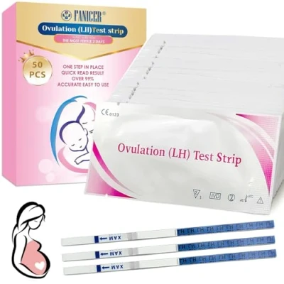 Imagen de 50 Piezas Test Ovulacion, de Ovulacion Ultrasensibles, Prueba Fertilidad Familiar Femenina, 25 miu/ml Sensibilidad, Tiras Profesional y Confiables