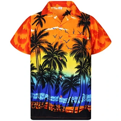 Imagen de V.H.O. Funky Camisa Hawaiana, Manga Corta, Beach, Naranja, 5XL