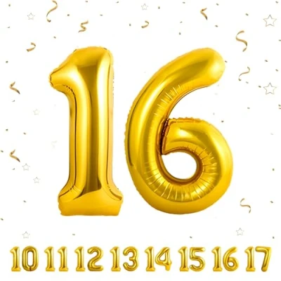 Imagen de Globos de Cumpleãnos Numeros 16 Oro,101 CM Globo Gigantes Grandes Decoracion,Globo Numero Niño Niña Adultos decorazione,Vuelan con Helio