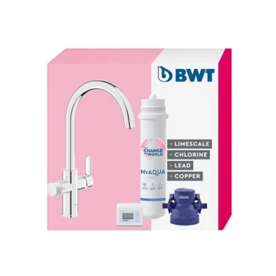 Imagen de BWT AQA drink Pure 2.0 Soft Mezclador de cocina cromado con caño C extraíble, Pulverizador enjuague rotativo Protección fiable contra la cal