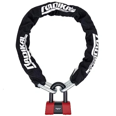 Imagen de RADIKAL RK75120 Cadena Candado Antirrobo Pesado Premium ø15mm + Mini U, Alta Seguridad Homologada SRA, 120cm Completamente Testada +Visible, Antirobo Multifunción para Disco Freno, Anclaje, Parking