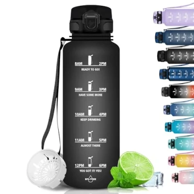 Imagen de Grsta Botella agua 1500ML de Deportiva, Gimnasio, a Prueba Fugas y no BPA, Gym Motivacional con Sello Tiempo para Escuela, Ciclismo, Camping Rojo