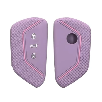 Imagen de kwmobile Carcasa Compatible con Llavero de VW Golf 8 Llave Coche 3 Botones Funda para Mando Silicona Lila/Rosado Suave