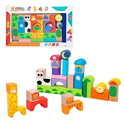 Imagen de WOOMAX Juegos bloques animales de madera 32 piezas (ColorBaby 42739)