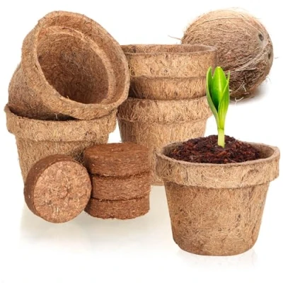 Imagen de com four® Juego de Cultivo Coco 10 Piezas Discos biodegradables en una Maceta Ayuda para el Que Incluye 5 pestañas hinchables y Macetas Soporte