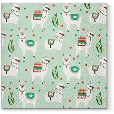 Imagen de 20 servilletas de alpaca en verde menta, animales, verano, niños, fiestas, 33 x cm