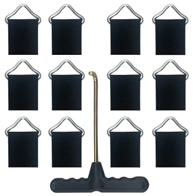 Imagen de 12 piezas de hebilla triangular para cama elástica, resortes anillos triangulares, anillo en V, accesorios elástica con herramientas trampolín, gancho T