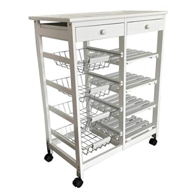 Imagen de Mueble Gestion Carro DE Cocina con Ruedas, VERDULERO FRUTERO Doble, 4 CESTAS BALDAS Y 2 CAJONES Color Blanco