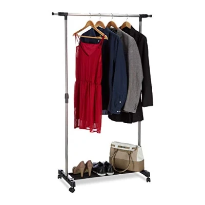 Imagen de Relaxdays Perchero Burro con Ruedas de Altura Ajustable Barra y Repisa, Acero Inoxidable, 50 x 151 162 cm