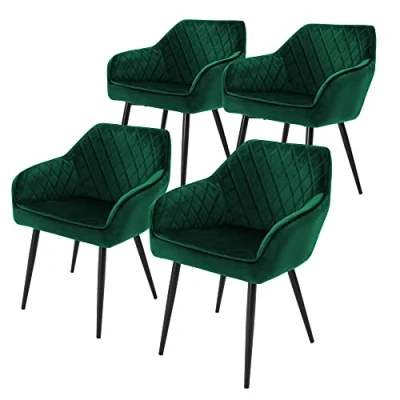 Imagen de ML Design Set 4X Sillas de Comedor Verde Oscuro Estilo Moderno Asiento Tapizado Terciopelo Patas Metal Negras con Respaldo y Apoyabrazos Sillón Ergonómico para Salón Oficina Dormitorio Cocina