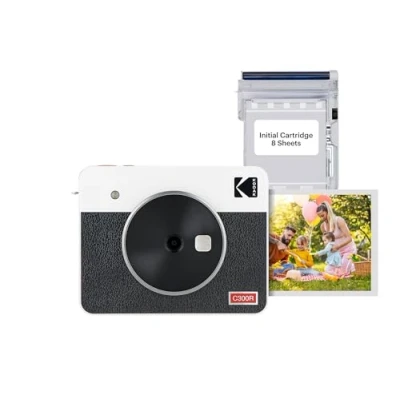 Imagen de KODAK Mini Shot 3 Retro 4PASS 2 en 1 Cámara Instantánea e Impresora de Fotos (7,6x7,6cm) + 8 Hojas, Blanco
