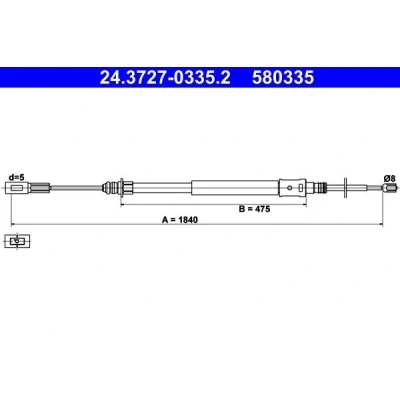 Imagen de ATE 24.3727 0335.2 Cable de Freno Mano 1840 CITROËN: C5 I Familiar, Hatchback, II Familiar norauto, oscaro, mister auto