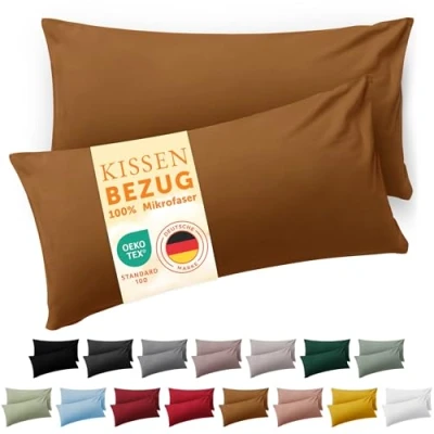 Imagen de Blumtal Fundas de Almohada 40x60 cm (Juego 2) cojín Microfibra para sofá con Cremallera, Extra Suaves y Lavables, Certificado Oeko Tex Marrón