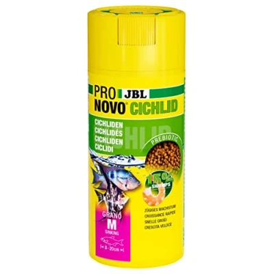 Imagen de JBL PRONOVO Cichlid Grano, alimento Principal para cíclidos de 8 20 cm, dosificador Clic, gránulos piensos Peces, Talla M, 250 ml