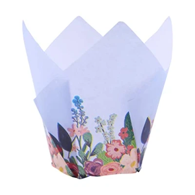 Imagen de 24 Cápsulas de Papel para Cupcakes PME en forma tulipán, Bouquet Flores