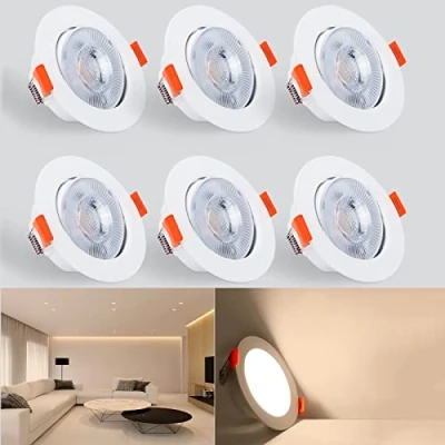 Imagen de Kambo Focos Empotrables LED Techo, 6W Blanco Cálido 3000K 610LM Redondo Ø70 80mm Ángulo Rotable 40 AC85 285V Downlight Ojos de Buey 6PCS