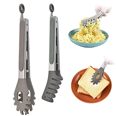 Imagen de Bncxdc pinzas para pasta, de cocina con bloqueo, juego 2 barbacoa, acero inoxidable resistente al calor, cuchara espagueti, servidor, utensilios hornear (gris)