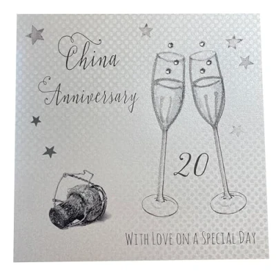 Imagen de WHITE COTTON CARDS Tarjeta de 20 Aniversario Hecha a Mano con Texto en inglés China Anniversary with Love On Your Special Day, WA20, Blanco, 16cm x