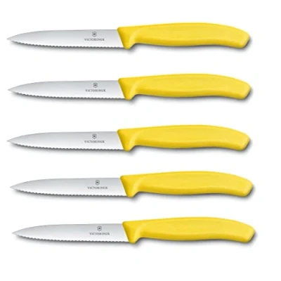 Imagen de Victorinox Swiss Classic Juego de 5 cuchillos para verduras (10 cm, con filo ondulado), color amarillo